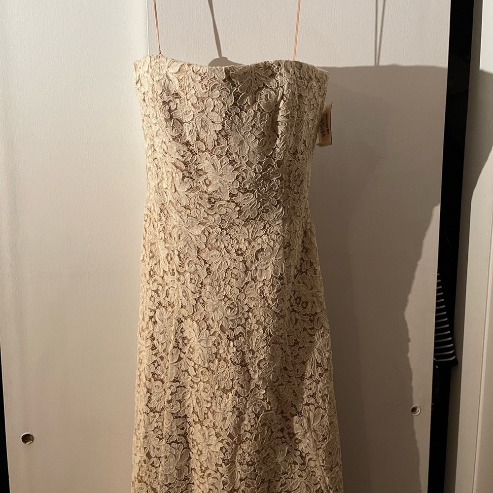 Carmen Marc Valvo- Signature collection French lcream mid length dress